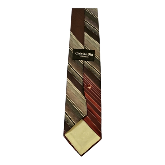 Dior Brown and Green Striped Tie - Picture 2 of 6